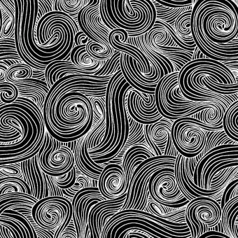Exklusiv Schwarz-Weißer „Swirls“ Baumwollstoff – Ton in Ton Patchworkstoff mit Schnörkeln in Schwarz-Weiss – BLACKBOARD Just Color Basicstoffe by Elizabeth Studios Collection