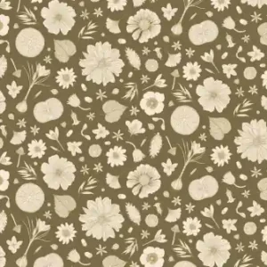 Top-Angebot The Botanist – Illustrativer Blumenstoff in warmem Olivbraun - Figo Fabrics