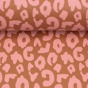 Handgefertigt Terracotta Rosa Happy Leo Kunstleder – Cherry Picking Lederimitat Leopardenmuster Meterware