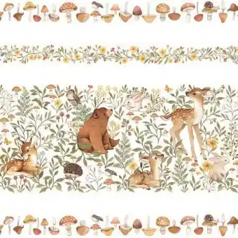 Weißgrundiger Waldtierstoff – White Little Fawn & Friends by Nina Staizner Collection Kinderstoffe – Dear Stella Patchworkstoffe Beliebt
