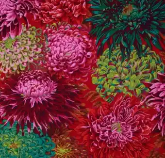Scarlet Japanese Chrysanthemum Floral Blumenstoff – Philip Jacobs for Kaffe Fassett Collective Designerstoff Top-Seller