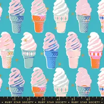 Dark Turquoise Ice Cream Cones Softeis Motivstoff – Melody Miller „Best Day Ever“ – Ruby Star Society Designerstoff Echt