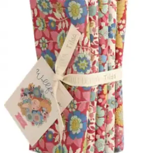 Pink/Burgundy Fat Quarter Stoffpaket- 5x Tildas Wallflower Blümchenstoffe - Original skandinavischer Tildastoff Echt
