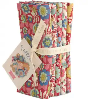 Pink/Burgundy Fat Quarter Stoffpaket- 5x Tildas Wallflower Blümchenstoffe – Original skandinavischer Tildastoff Echt
