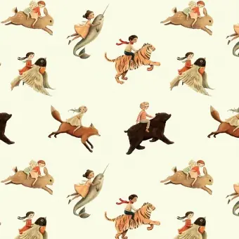 Preisreduziert Fabeltiere Kinderstoff – Dream World Main Cream Motivstoff – Emily Winfield Martin Märchenstoffe – Riley Blake Designs Patchworkstoffe