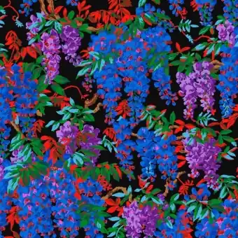 Großhandel Black Wisteria Blauregenblüten – Kaffe Fassett Collective Designerstoffe – Philip Jacobs Patchworkstoff Meterware
