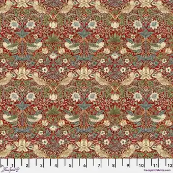 Schnäppchen Red Mini Strawberry Thief Vintage Baumwollstoff – Original William Morris & Company Lizenzstoff – Free Spirit Fabrics Kelmscott Patchworkstoffe