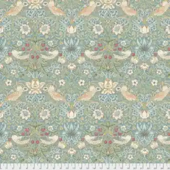 Aqua Mini Strawberry Thief Vintage Baumwollstoff – Original William Morris & Company Lizenzstoff – Free Spirit Fabrics Kelmscott Patchworkstoffe Kostenfreie Lieferung