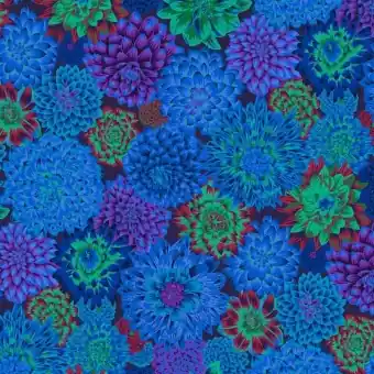 Blue Dancing Dahlias Blumenstoff – Kaffe Fassett Collective Designerstoffe – Philip Jacobs Patchworkstoff Meterware Gleich Bestellen