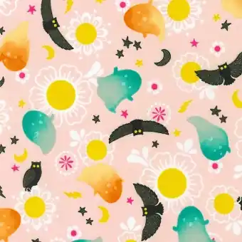 Eulenstoff & Geisterstoff – Boodacious Fiesta by Vanessa Lillrose & Linda Fitch – Wishwell Motivstoff – Robert Kaufmann Halloweenstoffe mit Glitzer Premium