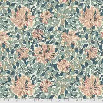 Preiswert Aqua Honeysuckle Vintage Baumwollstoff – Original William Morris & Company Lizenzstoff – Free Spirit Fabrics Granada Patchworkstoffe