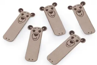 Neue Ware Bärchen Kunstlederlabel – Kunstleder Etikett Aufnäher – Beige – 1 Stück