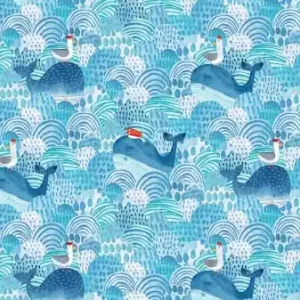 Super-Preis Out To Sea – Aquarell - Wale & Meereswelt in Blau von Northcott Fabrics