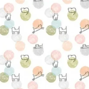 Online Kaufen Katzenstoff mit Kätzchen die mit pastellfarbenen Wollknäuelen spielen - White Cathletic Purr-fection by Dear Stella Collection Tiermotivstoff