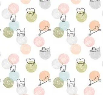 Online Kaufen Katzenstoff mit Kätzchen die mit pastellfarbenen Wollknäuelen spielen – White Cathletic Purr-fection by Dear Stella Collection Tiermotivstoff