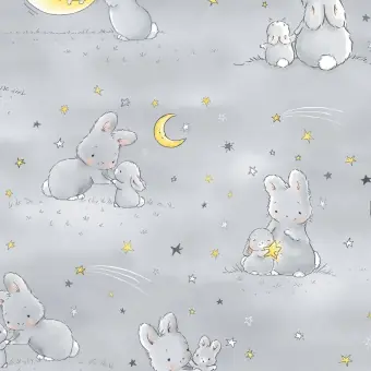 Sofort Bestellen Süßer Häschenstoff mit Mond & Sternen – Bunnies by the Bay Sternchenstoff – Timeless Treasures Patchworkstoff / Kinderstoff