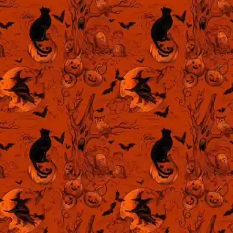 Haunted Toile – Orange – Club Hauer Costumes & Cobwebs Halloween Designerstoff – Free Spirit Motivstoff Begrenztes Angebot