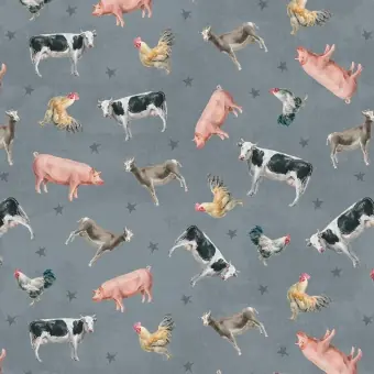 Preiswert Farmhouse Chic Bauernhoftiere Motivstoff – Kühe Schweine Ziegen Hühner & Hahn Patchworkstoff