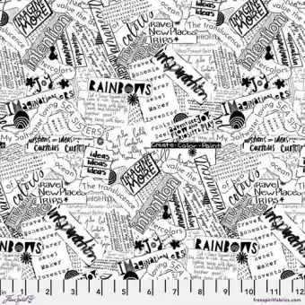 Hochwertig Schwarz-Weißer Schriftstoff „Word Collage“ – Writing on the Wall Free Spirit Fabrics Patchworkstoffe