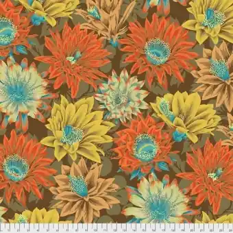 Gleich Bestellen Brown Cactus Flowers – Kaffe Fassett Collective Designerstoffe – Philip Jacobs Spring 2021 Patchworkstoff