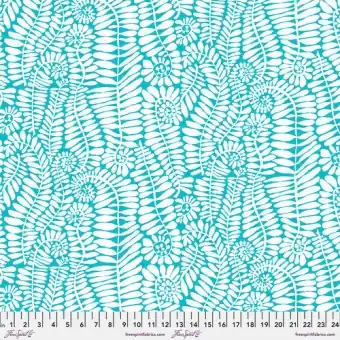 Super-Preis White & Blue Fronds Patchworkstoff – Kaffe Fassett Collective Weiße-Blautürkise Blätterranken – Brandon Mably Designerstoff