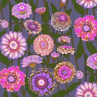 Mauve Zinnia Show – Jumpstart Blumenstoff · Anna Maria Textiles Designerstoffe Sonderangebot