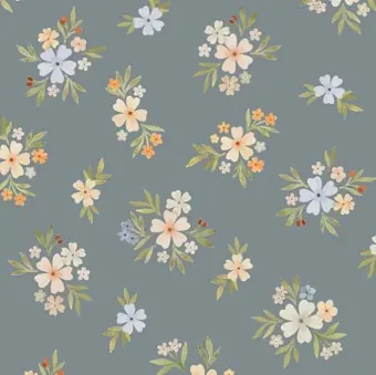 Salbei Grünblauer Blümchenstoff – Sage Posies – Little Fawn & Friends by Nina Staizner Collection Kinderstoffe – Dear Stella Patchworkstoffe – B-WARE Top-Angebot