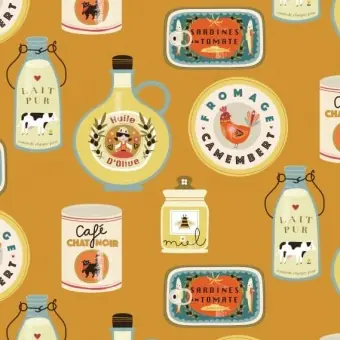 Sichere Zahlung Taste of Paris – Bon Voyage Bee Brown Designerstoff – Blümchenstoff von Dashwood Studio