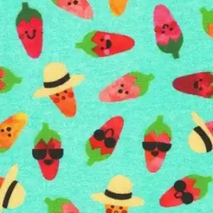 Süßer Chilischotenstoff - Aqua Chili Smiles - Anne Kelle Robert Kaufman Stoffkollektion Nur Für Kurze Zeit