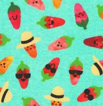 Süßer Chilischotenstoff – Aqua Chili Smiles – Anne Kelle Robert Kaufman Stoffkollektion Nur Für Kurze Zeit