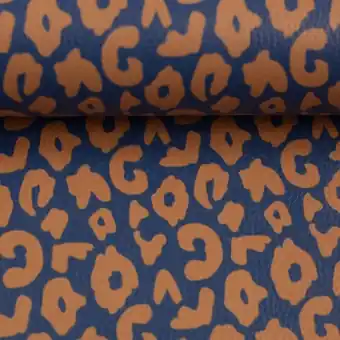 Sale Dunkelblau Terracotta Happy Leo Kunstleder – Cherry Picking Lederimitat Leopardenmuster Meterware