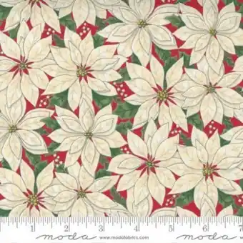 Original Christsterne Rot-Weißer Weihnachtsstoff – Festlicher Blumenstoff – Red White Poinsettias Home Sweet Holidays by Deb Strain – Moda Patchworkstoffe