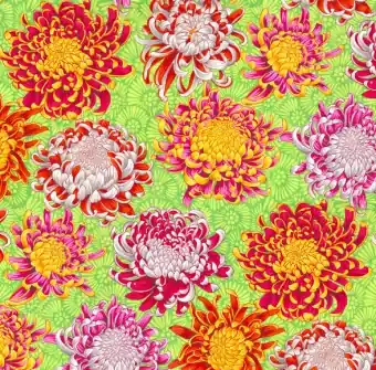 Dancing Mums Floral – Japanische Chrysanthemen Patchworkstoff – Philip Jacobs / Free Spirit Fabrics Designerstoffe Im Trend