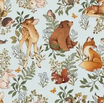 Kostenfreie Lieferung Hellblauer Waldtierstoff – Mist Little Fawn & Friends by Nina Staizner Collection Kinderstoffe – Dear Stella Patchworkstoffe