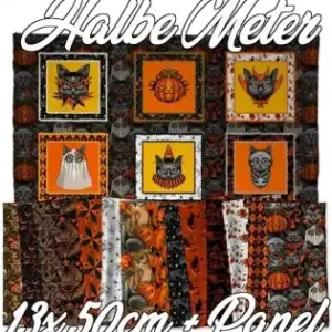 Neue Ware HALBE METER! 13x 50cm + PANEL - Club Hauer Costumes & Cobwebs Halloween Designerstoff - Free Spirit Motivstoff