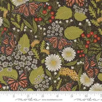Bee Garden Schmetterlinge Blümchenstoff – Black Butterfly Floral Metallic – Gingiber by Stacie Bloomfield – Moda Fabrics Patchworkstoffe Direkt Vom Hersteller