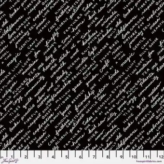 Saisonangebot Schwarz-Weißer Schriftstoff „Favorite Things“ by Rachel Hauer – Writing on the Wall Free Spirit Fabrics Patchworkstoffe