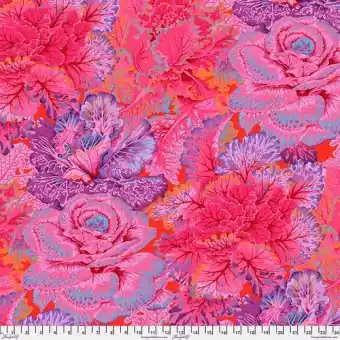 Sale Red Curly Kale Blumenstoff Kohlköpfen – Kaffe Fassett Collective Designerstoffe – Philip Jacobs Patchworkstoff Meterware