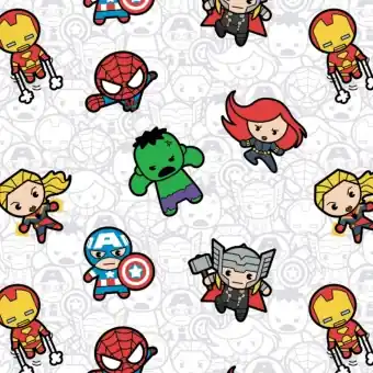 Marvel’s Avengers Kawaii Superheroes Comicstoff / Superheldenstoff mit Thor, Iron Man, Hulk, Captain America & mehr – LIMITED EDITION! Expressversand