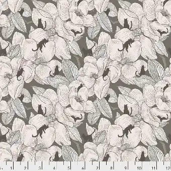 Cat Tales Katzenstoff – Sepia Magnolia Garden – Rachel Hauer Designerstoff – Free Spirit Motivstoff Must-Have