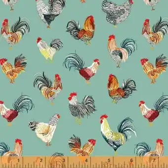 Jetzt Zugreifen Hühnerstoff – Farm Fresh Hähne Motivstoff – Windham Fabrics Patchworkstoff
