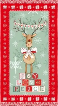 Bestseller Rentier Stoffpanel – Joy Love Peace Reindeer Panel – Weihnachtsstoff