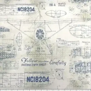 Flugzeug-Baupläne / Blue Model Airplanes - Tim Holtz Eclectic Elements Monochrome Patchworkstoffe Großhandel