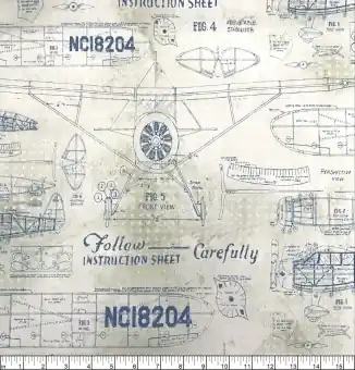 Flugzeug-Baupläne / Blue Model Airplanes – Tim Holtz Eclectic Elements Monochrome Patchworkstoffe Großhandel