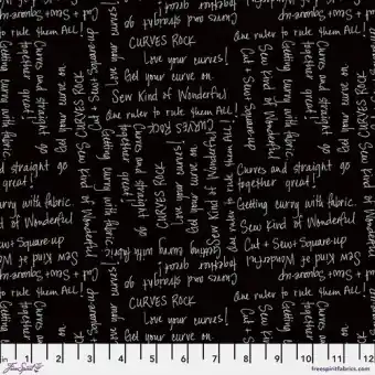 Schwarz-Weißer Schriftstoff „Curves“ by Sew kind of Wonderful – Writing on the Wall Free Spirit Fabrics Patchworkstoffe Beliebt