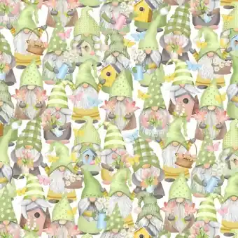 Jetzt Zugreifen Frühlingsstoff mit Tomte Wichteln – White Woodland Timber Gnomies by Shelly Comiskey – Henry Glass Patchworkstoffe