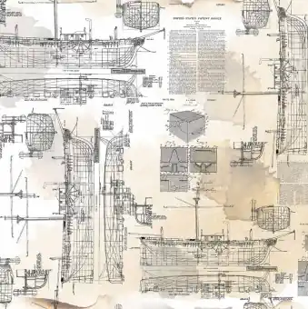 Nur Für Kurze Zeit Schiffs-Baupläne – Maritimer Motivstoff mit Schiffen – Atlantic All Hands On Deck – Hoffmann Fabrics Patchworkstoffe