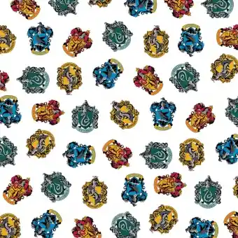 Sale Harry Potter Lizenzstoff mit den Hogwarts Häusern – Wappen Gryffindor, Slytherin, Huffelpuff, Ravenclaw – Soft Wash Hogwarts with Owls Flannel Meterware – Wizarding World J.K. Rowling’s Collection Motivstoff