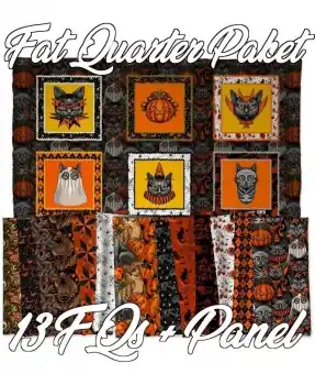 Knallerangebot FAT QUARTER Stoffpaket! 13x FQ + PANEL – Club Hauer Costumes & Cobwebs Halloween Designerstoff – Free Spirit Motivstoff