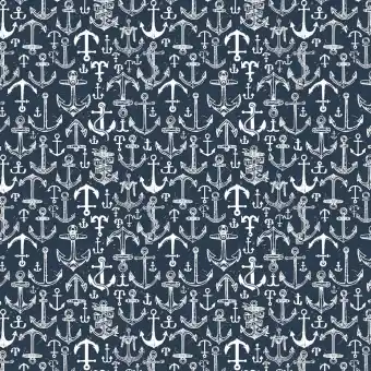 Aktuell Kleine weiße Anker auf blauem Grund – Maritimer Motivstoff „Oxford Anchors“ – Dear Stella Bootylicious Collection Patchworkstoffe